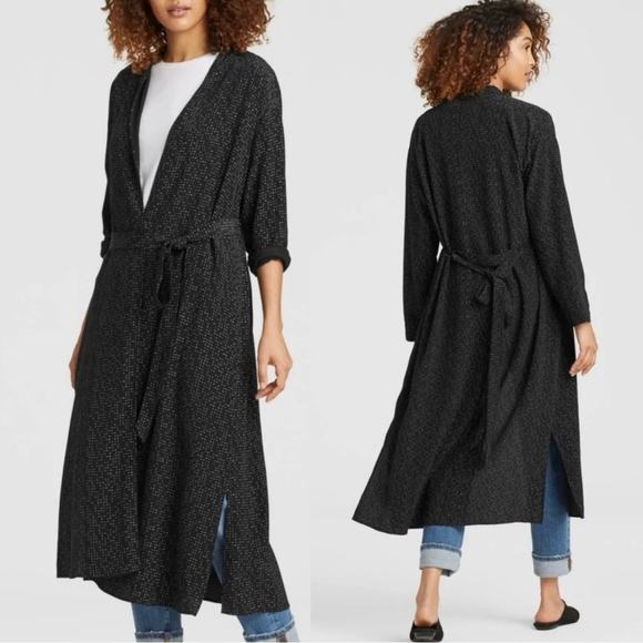 NWT Eileen Fisher black Morse Code kimono style duster jacket - Picture 15 of 16